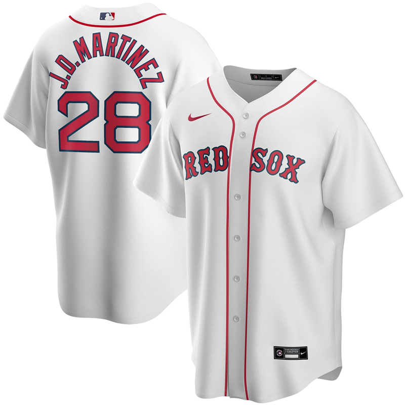 2020 MLB Men Boston Red Sox 28 J.D. Martinez Nike White Home 2020 Replica Player Jersey 1